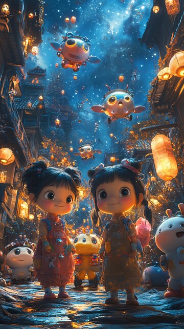 卡通女孩空中赛道