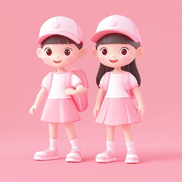 粉色帽子双人背包2