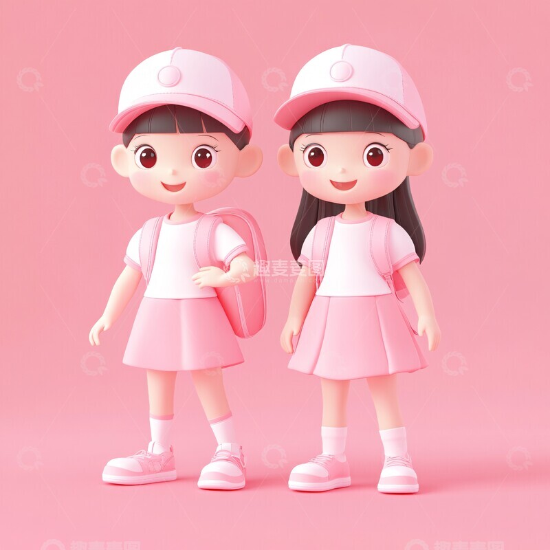 高清大图下载【趣麦麦图】粉色帽子双人背包2