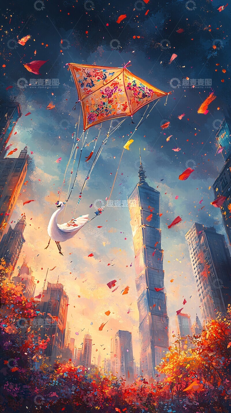 高清大图下载【趣麦麦图】风筝飞翔都市2