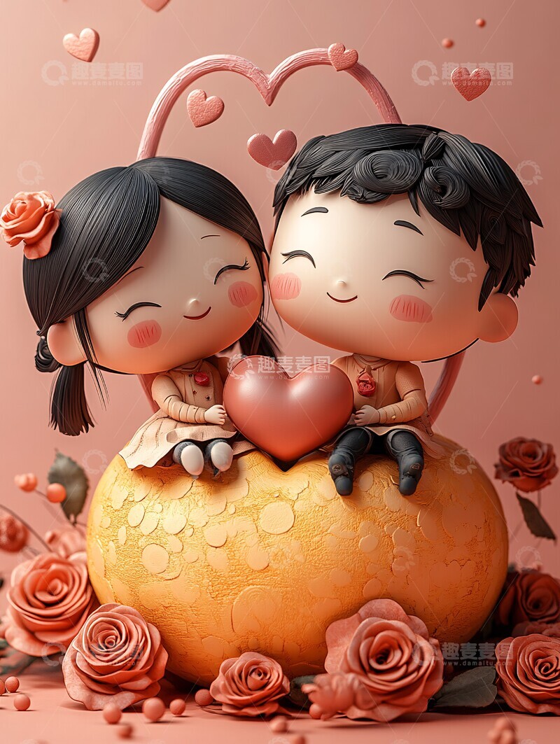 高清大图下载【趣麦麦图】卡通情侣坐球3