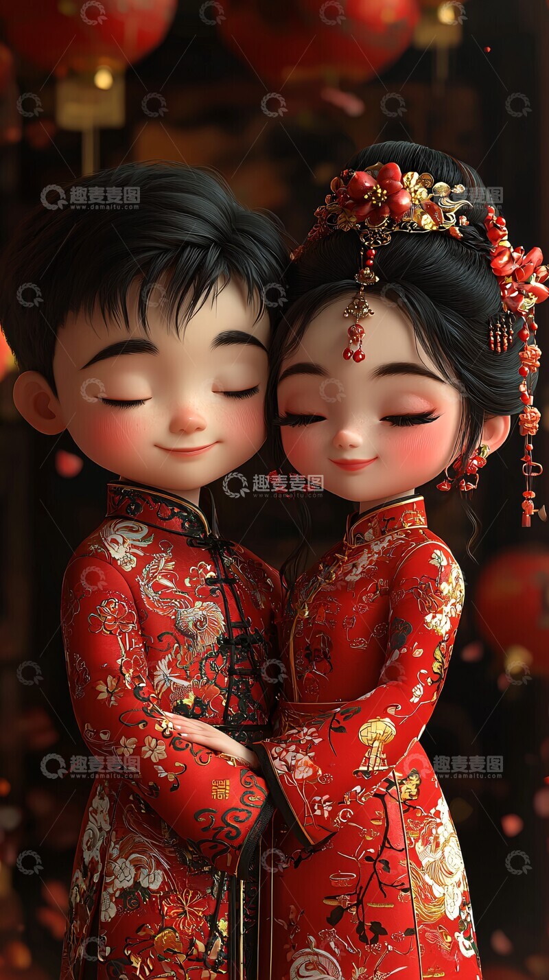 高清大图下载【趣麦麦图】男孩女孩拥抱传统服饰1