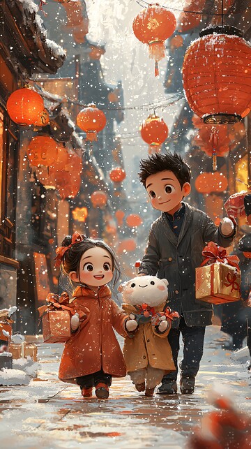 儿童与父母携礼行走2