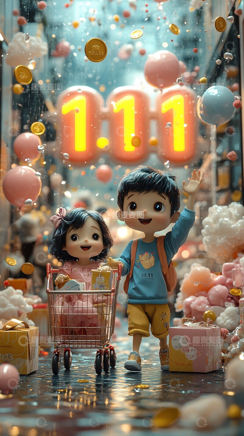 高清大图下载【趣麦麦图】儿童购物节庆场景2
