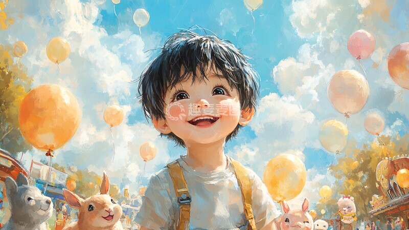 高清大图下载【趣麦麦图】男孩女孩与动物气球2