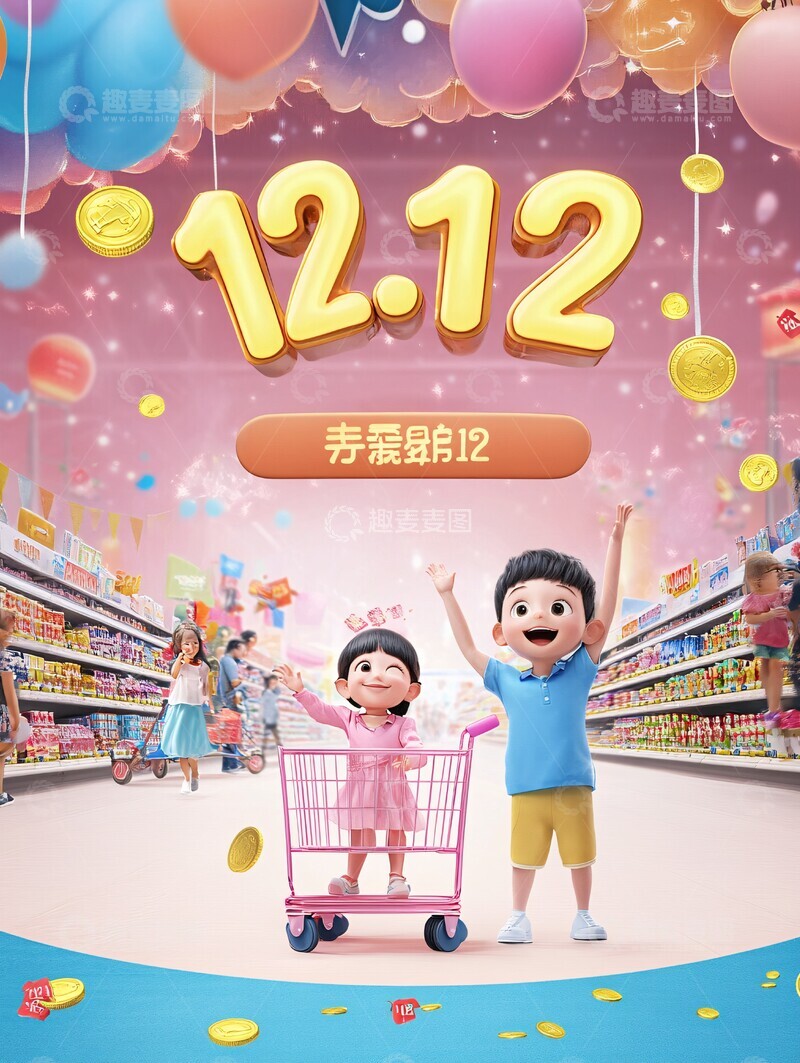 高清大图下载【趣麦麦图】双童购物狂欢节1
