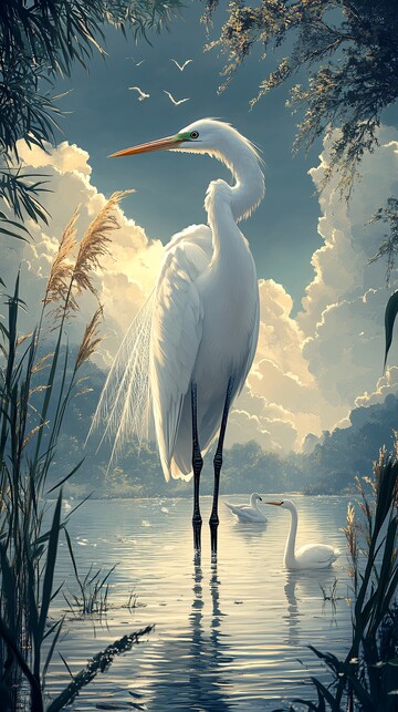 优雅白鹭湖面飞1