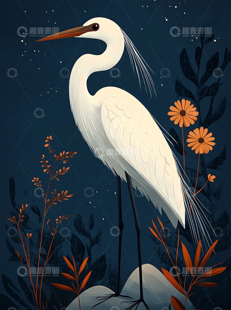 高清大图下载【趣麦麦图】鹭鸟简约插画3