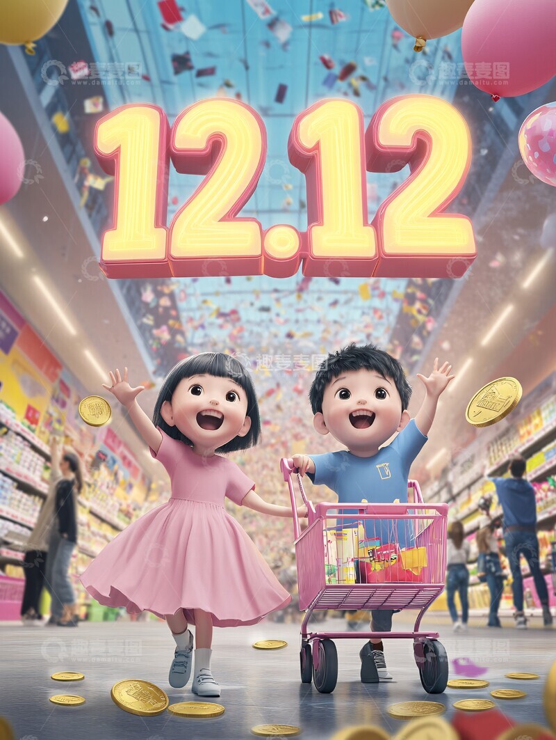 高清大图下载【趣麦麦图】双童购物狂欢节
