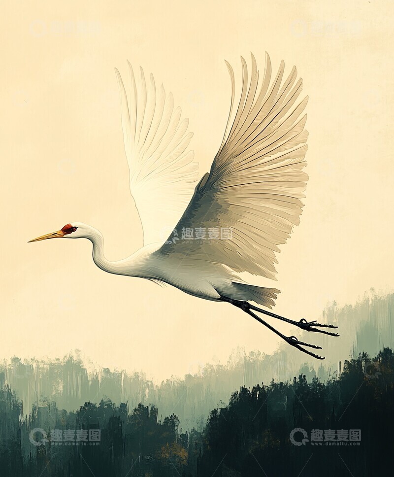 高清大图下载【趣麦麦图】白鹤飞翔草地3