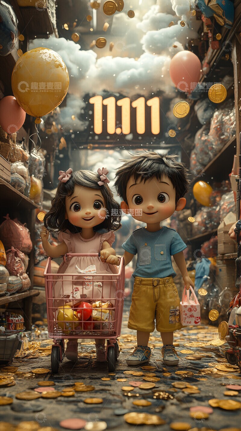 高清大图下载【趣麦麦图】儿童购物节庆场景1