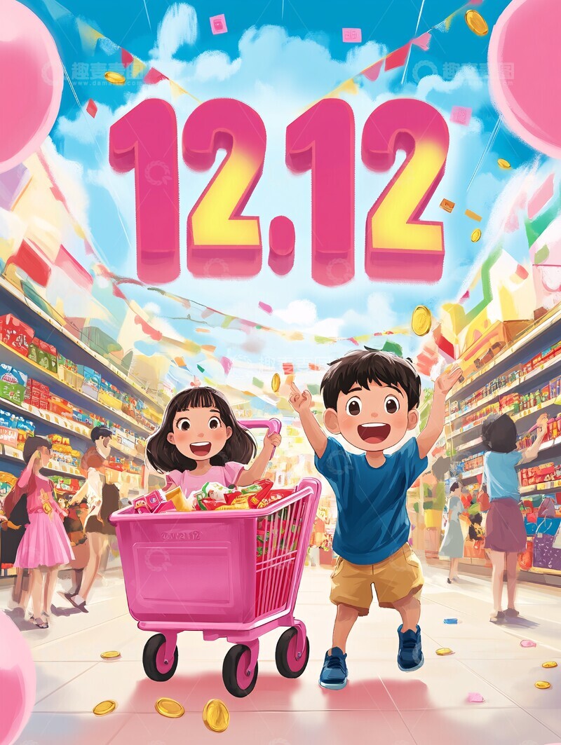 高清大图下载【趣麦麦图】双童购物狂欢节2