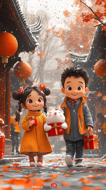 儿童与父母携礼行走3