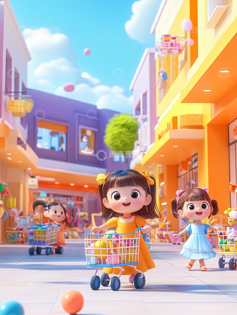 高清大图下载【趣麦麦图】橙紫商场女孩购物1