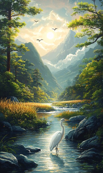 稻田河畔白鹭图3