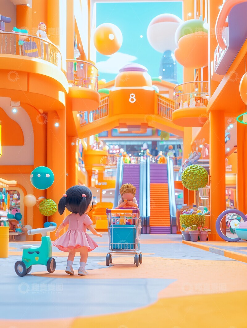 高清大图下载【趣麦麦图】橙紫商场女孩购物2