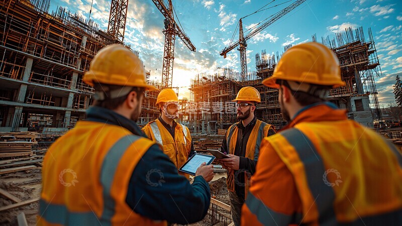 高清大图下载【趣麦麦图】工人讨论施工计划