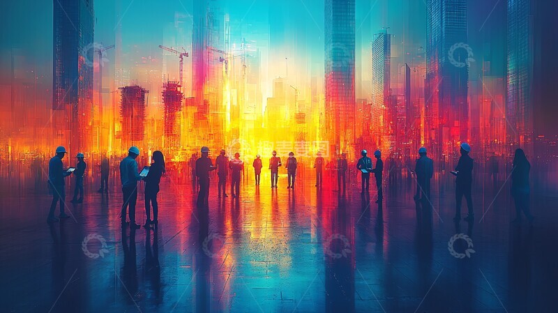 高清大图下载【趣麦麦图】工人讨论施工计划3