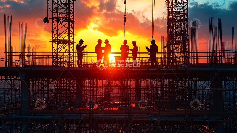 高清大图下载【趣麦麦图】工人讨论施工计划1