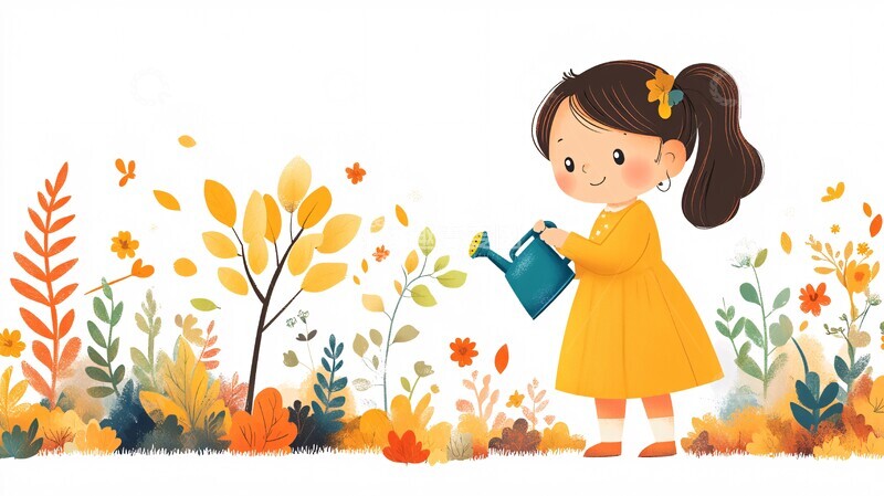 高清大图下载【趣麦麦图】女孩浇水树苗3