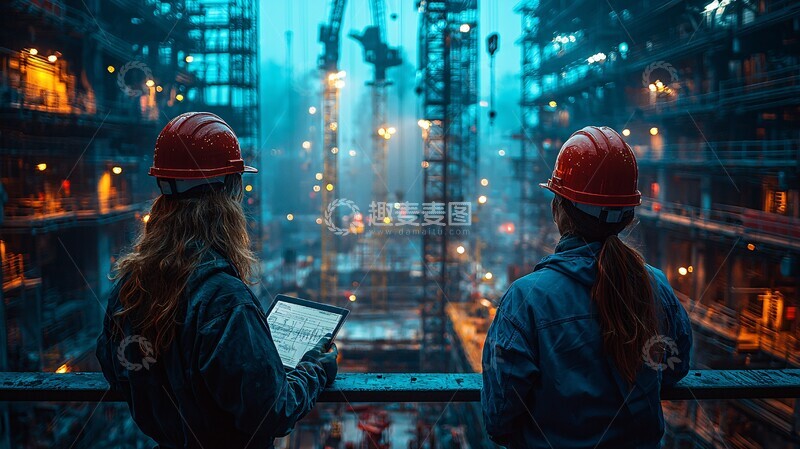 高清大图下载【趣麦麦图】工人讨论施工计划2