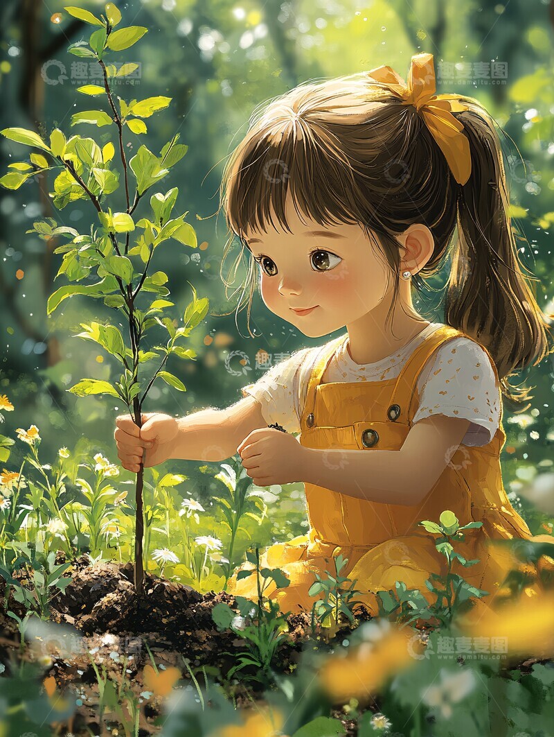 高清大图下载【趣麦麦图】小女孩种树小女孩种树公园3