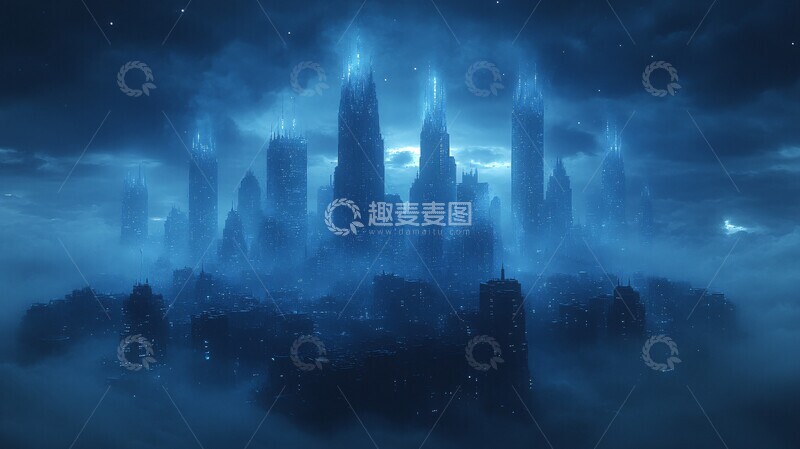 高清大图下载【趣麦麦图】城市霓虹天际线3