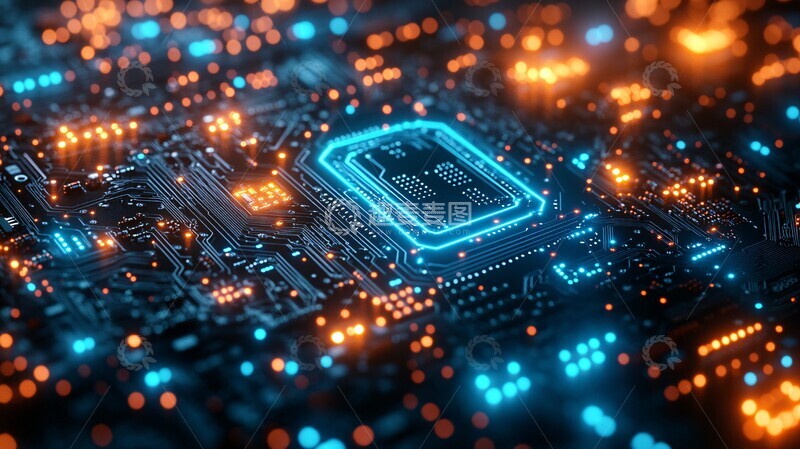 高清大图下载【趣麦麦图】蓝绿电路数字流2