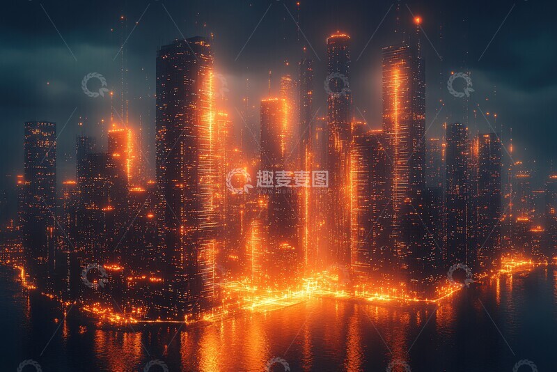 高清大图下载【趣麦麦图】智能城市光粒子连接3