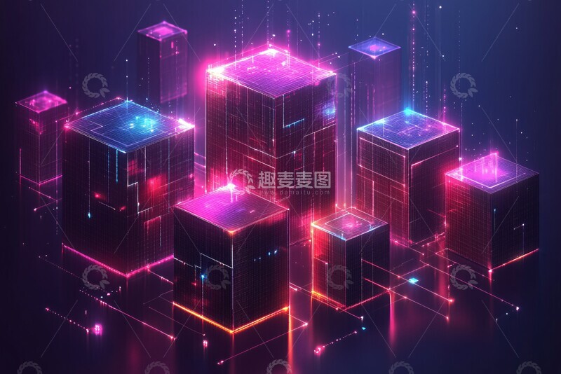 高清大图下载【趣麦麦图】数据块与塔数据科技背景3