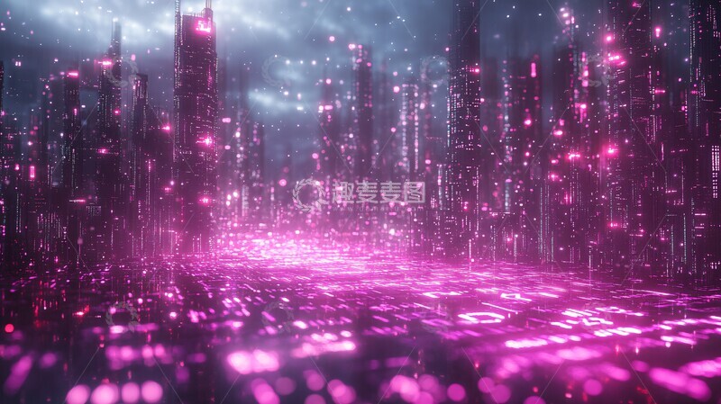 高清大图下载【趣麦麦图】紫白光数字城景1