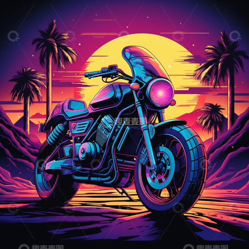 高清大图下载【趣麦麦图】-摩托车科幻插画3
