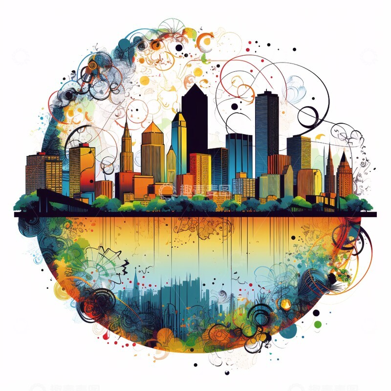 高清大图下载【趣麦麦图】城市圆形图案1