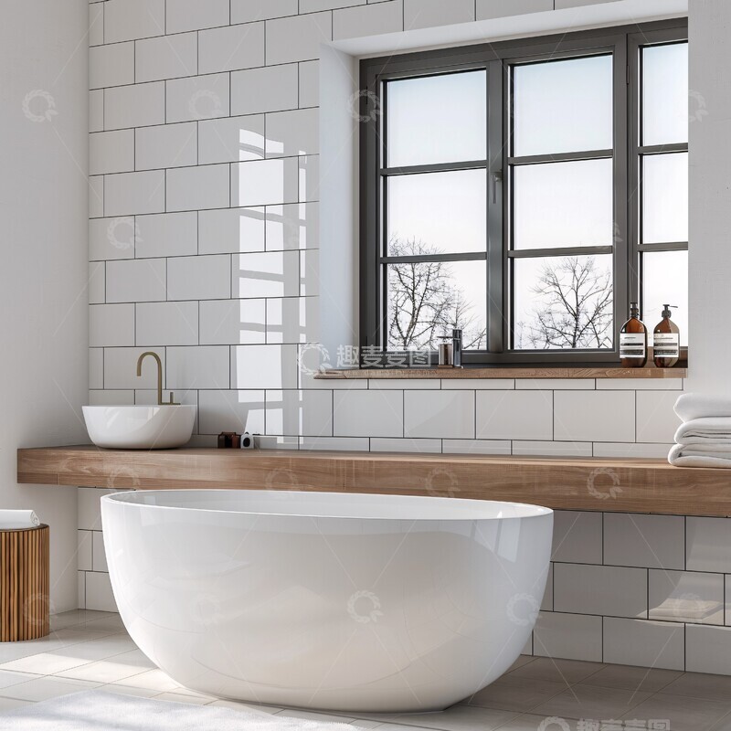 高清大图下载【趣麦麦图】白色浴室矩形瓷砖3