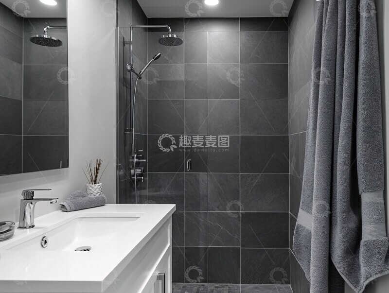 高清大图下载【趣麦麦图】灰瓷砖白浴室台面3