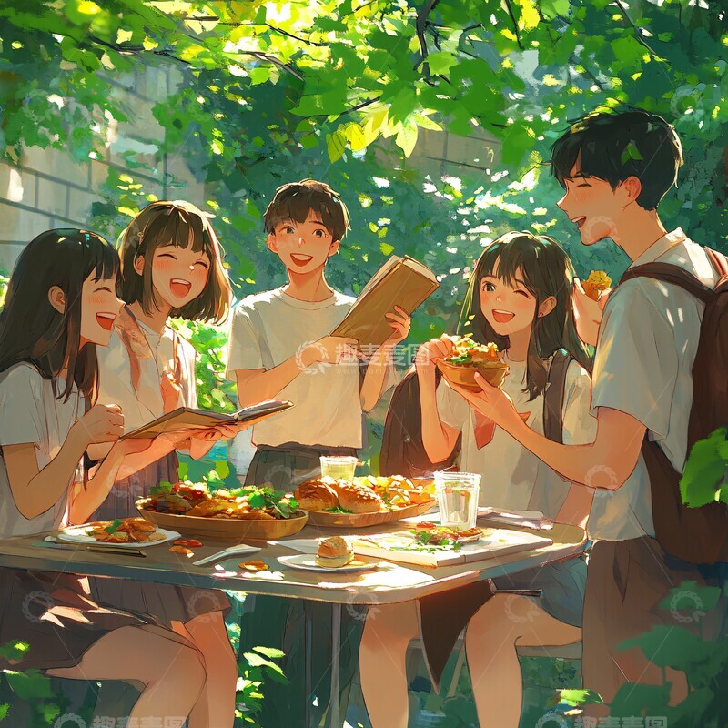 高清大图下载【趣麦麦图】年轻人户外午餐2