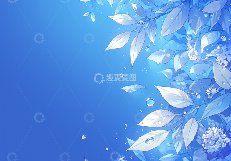 高清大图下载【趣麦麦图】蓝色水滴叶脉图3