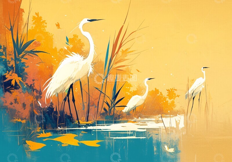 高清大图下载【趣麦麦图】白鹭秋景图白鹭秋景天空1