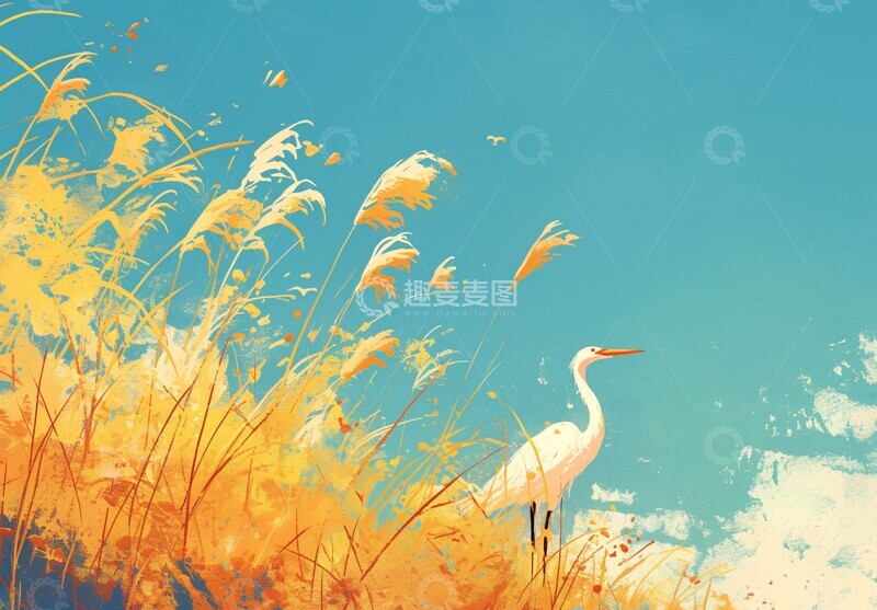 高清大图下载【趣麦麦图】白鹭秋景图白鹭秋景天空