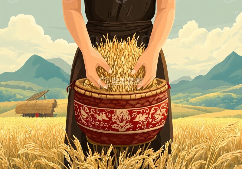 高清大图下载【趣麦麦图】稻田丰收景象1