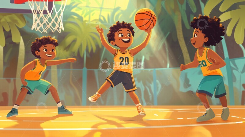 高清大图下载【趣麦麦图】-篮球场上的男孩