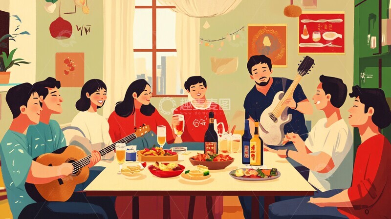 高清大图下载【趣麦麦图】客厅聚会饮酒品茶3