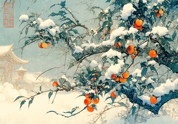 柿子挂枝雪中景2