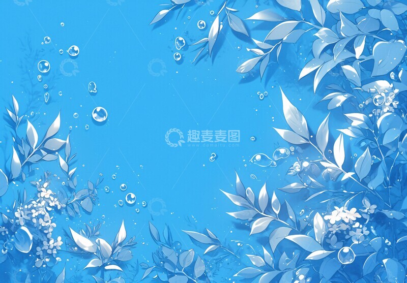 高清大图下载【趣麦麦图】蓝色水滴叶脉图2