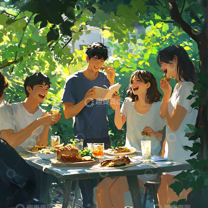 高清大图下载【趣麦麦图】年轻人户外午餐1