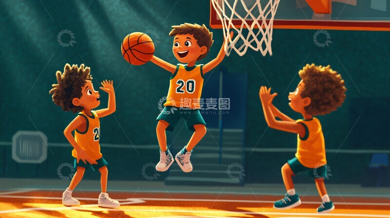 高清大图下载【趣麦麦图】-篮球场上的男孩1