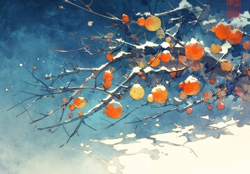 柿子挂枝雪中景3