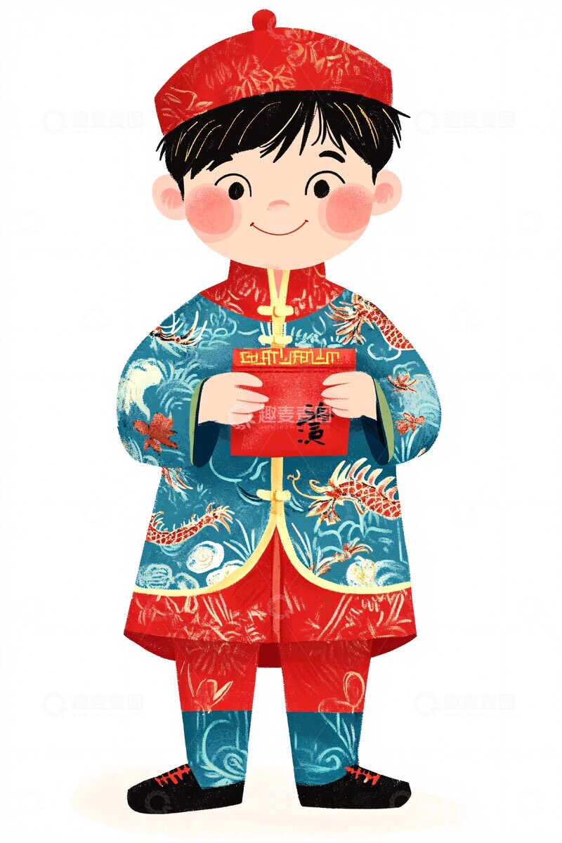 高清大图下载【趣麦麦图】男孩穿中式服装拿红包1