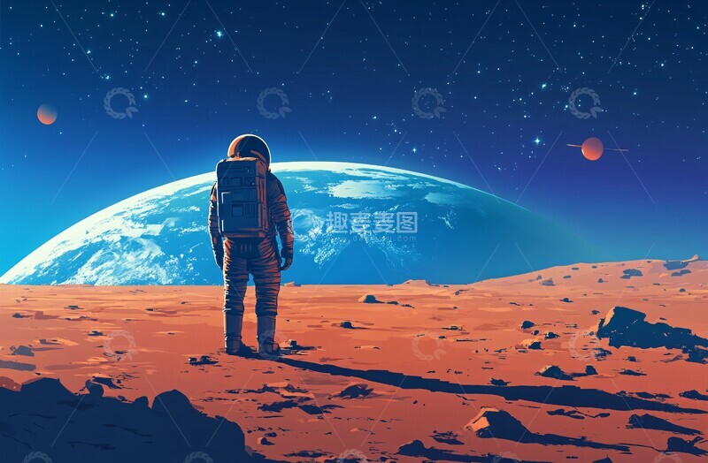 高清大图下载【趣麦麦图】宇航员火星站立2