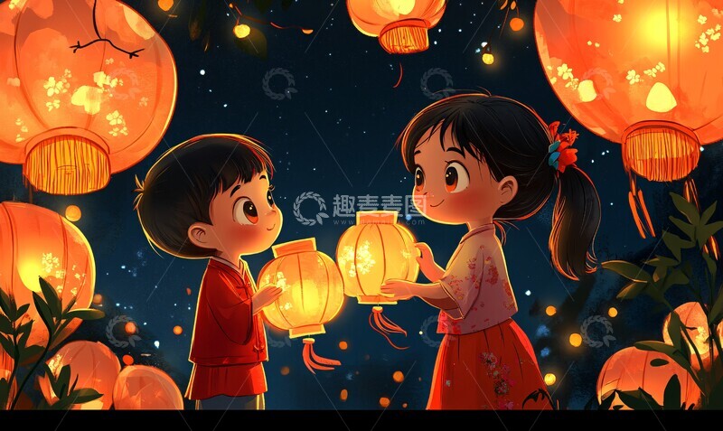 高清大图下载【趣麦麦图】儿童观灯儿童节日灯笼2